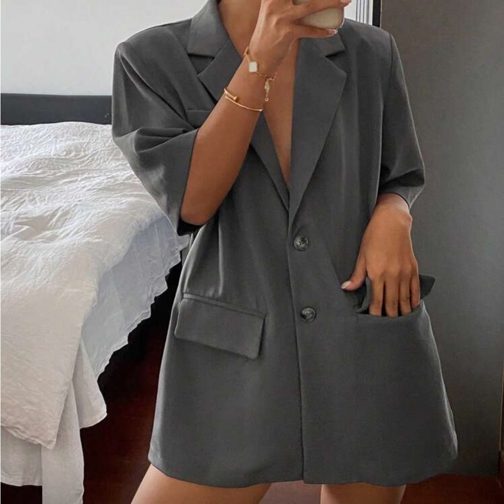 Stylish Gray Oversized Blazer - Lightweight
